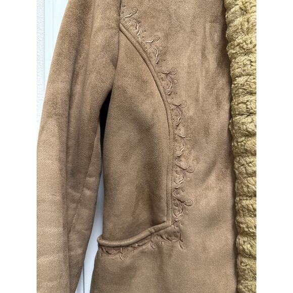 Croft & Barrow Embroidered Faux Suede Fur Trim Zip Up Hooded Jacket Size Medium - Picture 4 of 7